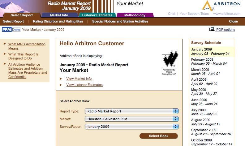 Welcome Screen How to Use After you log in to the Arbitron ebook, the first page you will see is the Select Report tab.