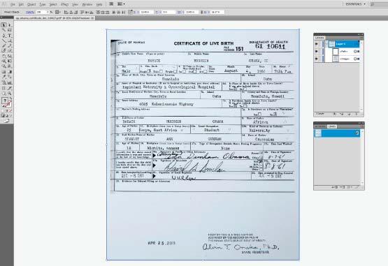 REPORT BARACK OBAMA: LONG FORM BIRTH CERTIFICATE Page 5 of 10 Layers: Flat, Man-made, and Optimized One flat image Figure 15: Outside border path Clipping Path Figure 16: Scroll box Figure 17: Layer