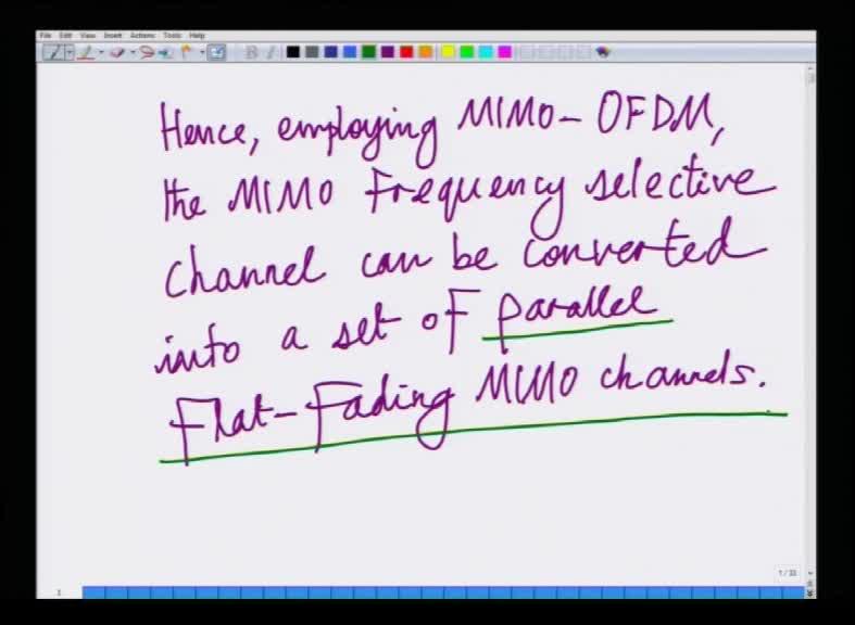 (Refer Slide Time: 08:36) Hence, let me write the down, hence employing MIMO-OFDM the MIMO frequency selective channel, that is the frequency selective MIMO channel, the MIMO frequency selective