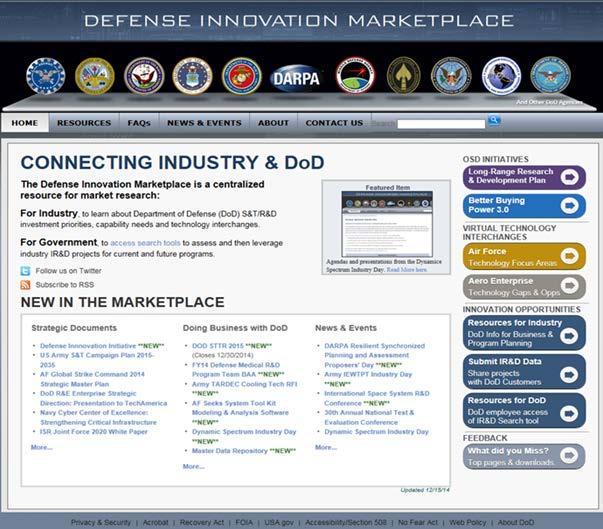 COI Industry Engagement Defense Innovation Marketplace Defense Innovation Marketplace is a key communication resource between DoD and Industry For Industry: DoD R&E Strategic Guidance