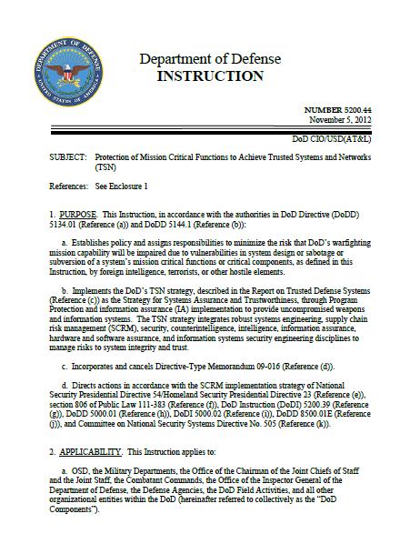 Trusted Systems and Networks DoD Instruction 5200.