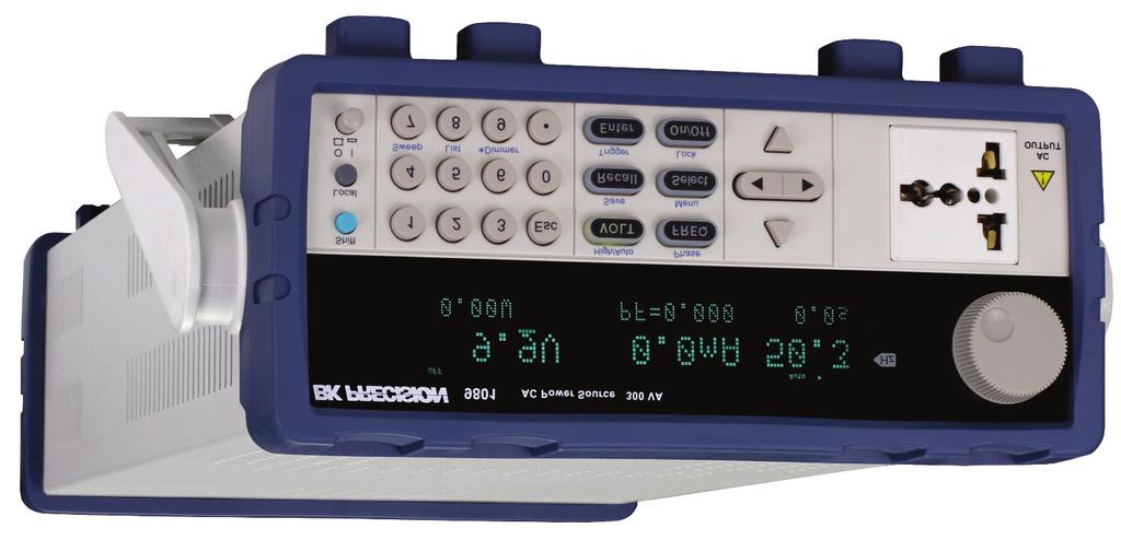The output can be varied from 0 to 300 V with 0.1 V resolution, with adjustable start and stop phase angles from 0 to 360 degrees and maximum current of 3 A.