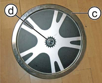 Figure 6.9-1 2. Remove the support (b). 3. Carefully remove the flywheel (c). 4.