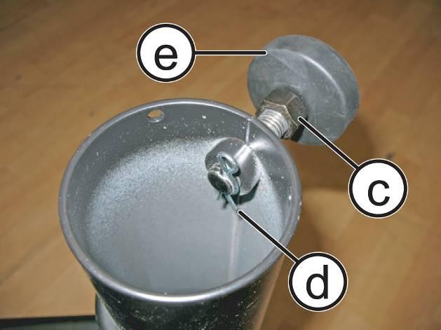 3. Loosen the counter-nut (c), using a 19mm wrench. 4. Remove the split pin (d). 5.