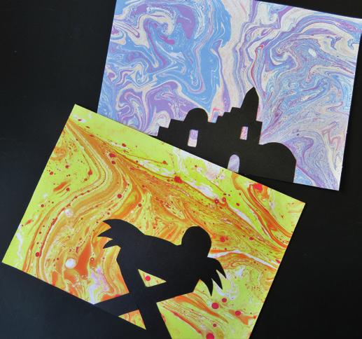 CHRISTMAS RESOURCE BOOK: CRAFTS MARBLED NATIVITY SCENE Description: using marbling ink and silhouettes to create a nativity scene Difficulty level: Bible link: Luke 2:1 7 YOU WILL NEED: - shallow