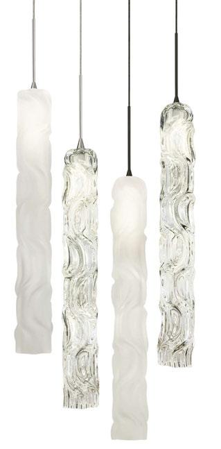 75 Ø Flo Pendant Lustrous glass with flowing rigid patterns, available in clear or frost.