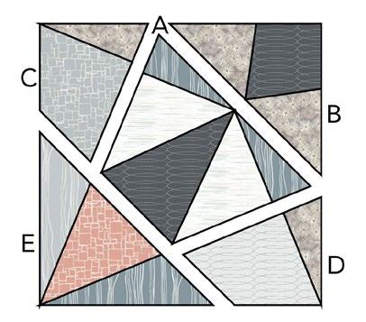 Cutting WOF=Width of Fabric; LOF=Length of Fabric Fabric A, cut: (1) 71 1 2 x LOF (184.15cm x LOF); sub-cut (2) 20 1 2 x 72 1 2 (52.07cm x 184.15cm), for background (5) 6 x WOF (15.