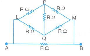 Question 22. Find the equivalent resistance across the two ends A and B of the following circuits. (ii) Assume that P and Q are at the same potential. Question 23.
