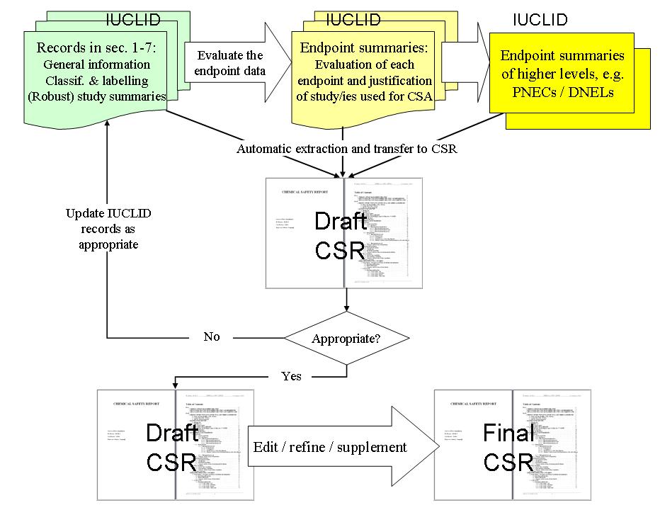 Figure 3. General principles for preparing of the Chemical Safety Report [ECHA 2009c] As shown in figure 3, the CSR plug-in can be used for the generation of the CSR in an iterative process.