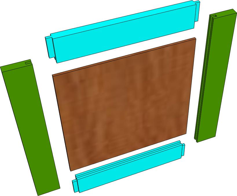 A tongue and groove cabinet door is made up of at least 5 pieces.