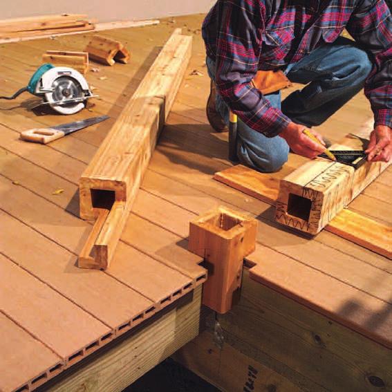 NOTCHED CAP MARK FOR MITER NOTCHED CAP 1x6 RAIL CAP MARK INTERSECTION 1Cut the 1x6 lower rail caps, allowing extra length. Mark the post locations. Then use a Speed square to mark the 3-1/2 in.