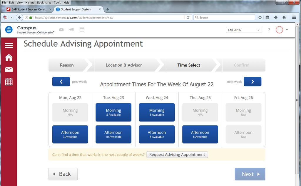 Step 5: If your adviser has times available for advising