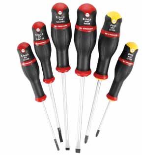 SCREWDRIVERS SCREWDRIVERS Protwist New design Ergonomy, comfortable handling + 5 handle sizes Ideal combination of torque transmission and screwing speed New materials Moulded polymer handle