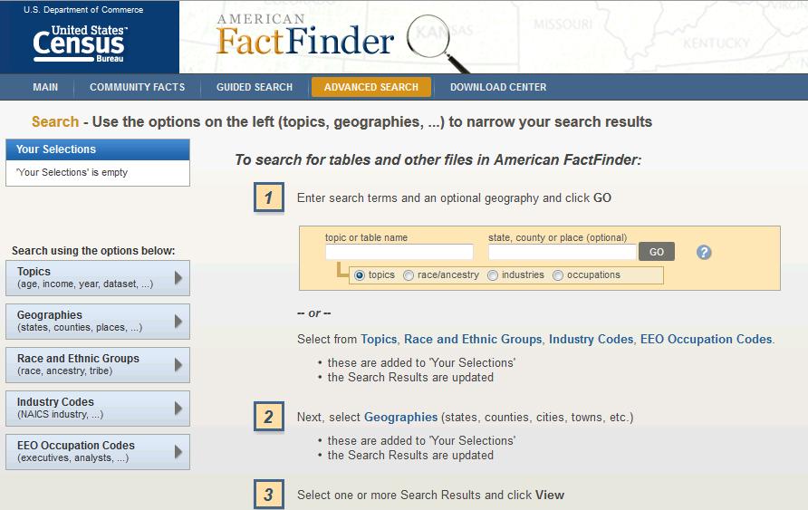 2. Go back to the main page and select advanced search > Show me all Searching and Finding Data 1.