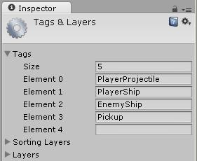 Add PlayerProjectile, PlayerShip, EnemyShip, and Pickup as new element text values.