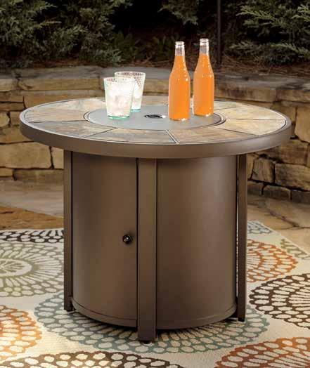 25 1/4 W x 28 D x 32 H PREDMORE ROUND FIRE PIT TABLE P324-776 Battery operated ignition system and CSA