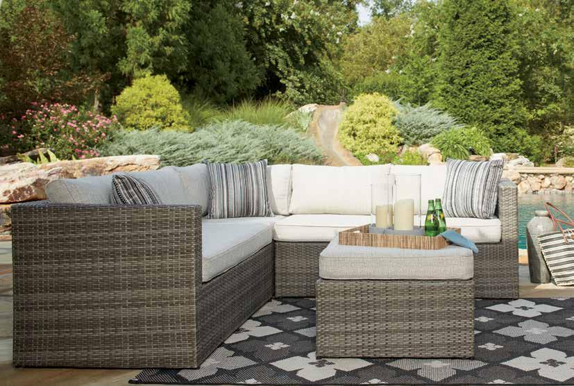 PECKHAM PARK COLLECTION PECKHA M PARK CUSHIONED ALUMINUM SECTIONAL P320-880 The cushions are made with durable Nuvella solution dyed polyester