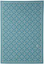 Geometric gate pattern in soft green and cream. Indoor/Outdoor safe. Machine woven. Polypropylene. 4mm Pile. Spot clean only. Rug pad recommended. LINDZY R402331 Large Rug 93.96 W x 129.96 D x 0.