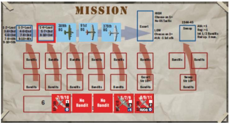 I will be facing three adjacent Luftwaffe Squadrons in hexes 15 and 16, and also 2 additional Bandits due to the AC21 Bandits: 2 trait.