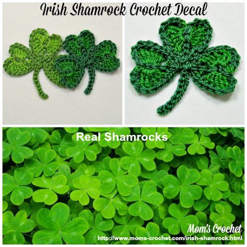 Intermediate (+ good eyes, and a steady hand) Irish Shamrock Decal by Sandy Marie and Mom s Crochet The Irish Shamrock is a beautiful little decal that can be sewn on to just about anything.