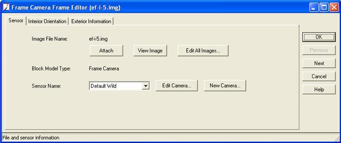 2. Next to Sensor Name, click the New Camera button. The Camera Information dialog opens. 3. Enter Zeiss in the Camera Name text field. 4.