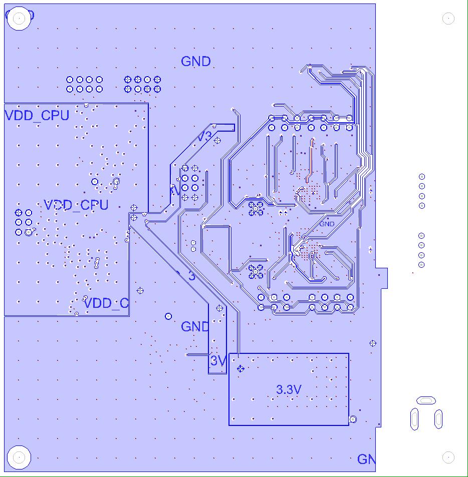 Exploring the MPC5606E Reference board 6-layer design The MII power supply of MPC5606E, OVDD_MII*, can be very noisy. Its size is, therefore, minimized (in red as shown in the following figure).