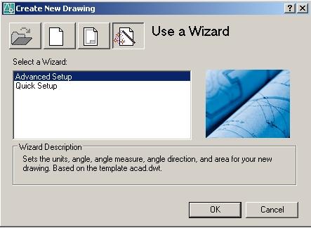 AutoCAD Essentials Create a New Drawing Starting a new drawing or selecting File New will display a New Drawing dialog box. On some versions of AutoCAD a dialog box will display startup options.