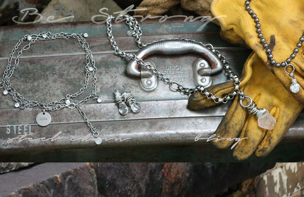 C B A A JAIN classic necklace Silver chain featuring multiple sparkle drops, circle charm pendant.
