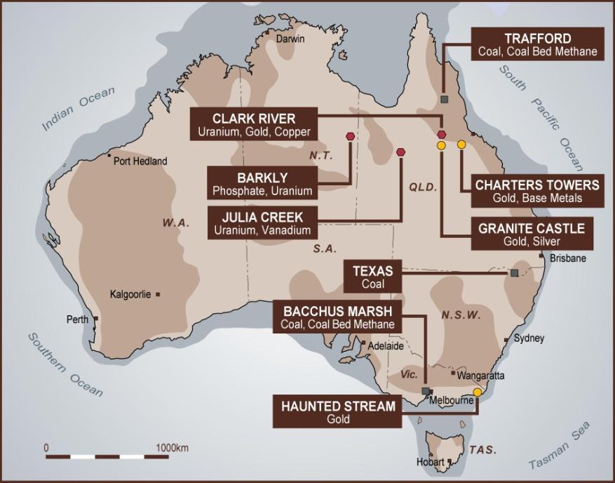 MANTLE MINING CORPORATION LIMITED s COMPANY PROJECT PORTFOLIO: Bacchus Marsh Coal & CBM (VIC) Haunted Stream Gold (VIC) Trafford Coal & CBM (QLD) Texas Coal (QLD) Granite Castle Gold & Silver (QLD)