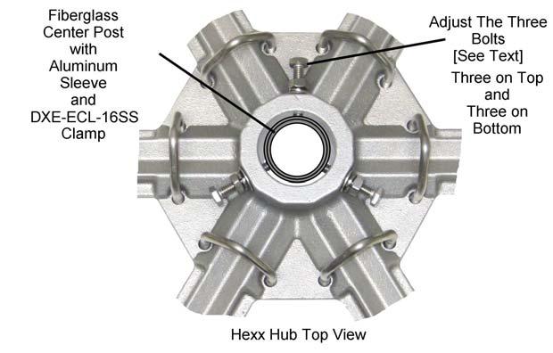 Insert the center post with aluminum tube sleeve into the Hexxagonal Hub. The height of the center post should be 45" above the top of the Hexx Hub as shown in Figure 4.
