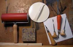 Linoleum Tools TOOLS: (From left to right) a brayer for applying ink to the