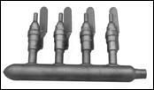 PLUMBING MANIFOLD Roth 1" Manifold; spun closed and with 3/4" insert with 4 branches having 1/2" ball valves and 1/2" inserts for PEX 2350463040 with 6 branches having 1/2" ball valves and 1/2"