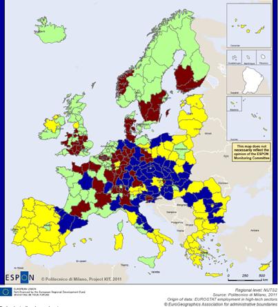 Spatial Patterns of technology Map 2: Technologically-advanced regions in Europe Source : KIT, FR, p.