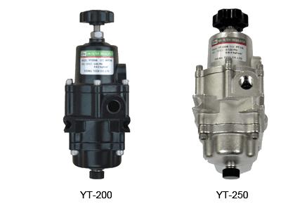 Air Filter Regulater YT-200,YT-250 Ordering Symbols: YT-200 Model Adjustable Range Connection Type Gauge Ambient Temp YT-200 A 0~4.2kgf/ cm2 P PT1/4 0 NONE 1 Standard YT-250 B 0~8.