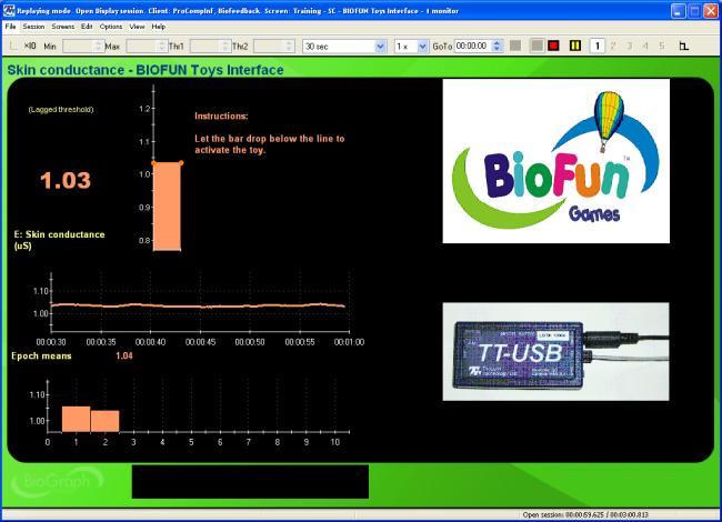 Training - SC - BIOFUN Toys Interface 1 Monitor: Let the bar drop below the line to activate the toy.