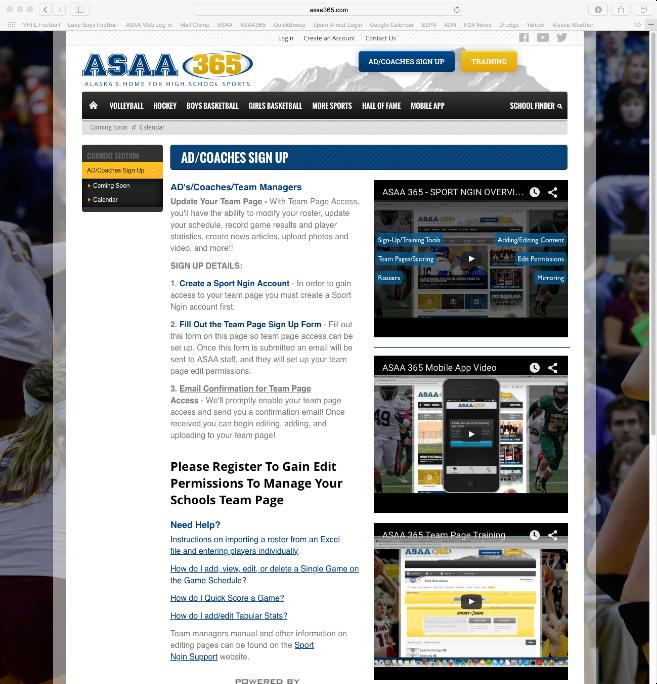 AD/COACHES SIGN UP INSTRUCTIONS Step 1: Go to ASAA365.com and CLICK on the AD s Coaches Sign Up button. Step 2: CLICK on Create a SportsEngine Account and follow the easy steps.