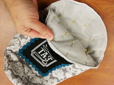 Pin the layers together and sew a 1/8" seam along the entire outer edge of each piece (sew with the Insul- Bright side facing up as the