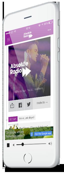 PLATFORM OFFERING INSTREAM Absolute Radio account holders hear 50% fewer adverts, compared to listening through a normal radio.