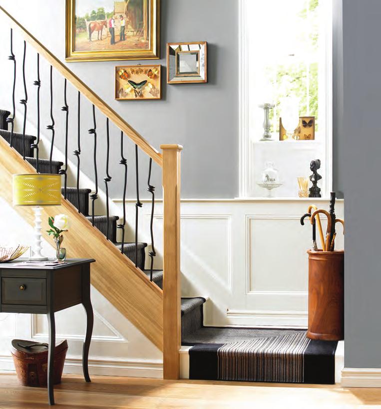 on installation. The decorative balusters come in black and the timber comes in White Oak.