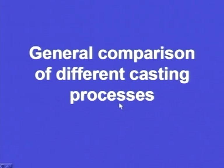 (Refer Slide Time: 40:33) General comparison of different casting process: Let us see the advantages or the limitations of the different casting process that we have learnt.