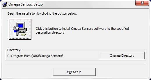 Figure 9 First Screen that is displayed to load Omega Sensor Software Click on OK and the screen shown in Figure 10 will be displayed.