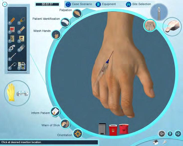 Training Sequence Virtual I.V. To use a needle, select the appropriate gauge from the toolbar on the left side of the screen and move it to the arm. A target cursor will appear on the arm.