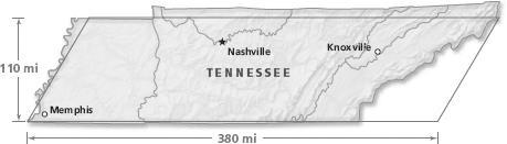 20. Denzel decides the shape of Tennessee is approximately that of a parallelogram, as shown below. a. Use the distances on the map to estimate the area of Tennessee. b. Suppose the actual area of Tennessee is 42,144 square miles.