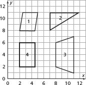 34. The coordinate grid at the right shows four polygons. a. Give the coordinates of all vertices of each polygon. b.
