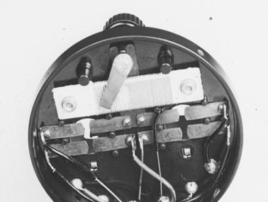 Figure 6-5. Two-stage audio amplifier # 3634 showing blunt-end rheostat slider and asbestos rheostat form. Figure 6-4. Two-stage audio amplifier # 3634, interior view.