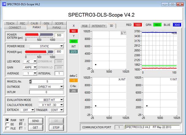 Parameterization Windows user interface: The color sensor SPECTRO-3-FIO-VISUV is parameterized under Windows with the SPECTRO3-DLS Scope (Double Light Source) oftware.