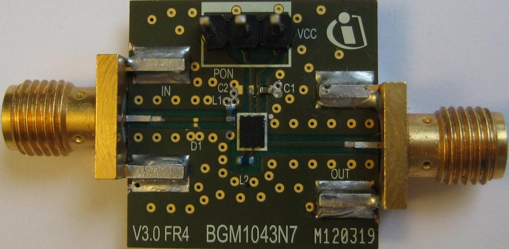 BGM1043N7 Evaluation Board and layout Information 8 Evaluation Board and layout Information In this application note, the following PCB is used: PCB Marking: BGM1043N7 V3.
