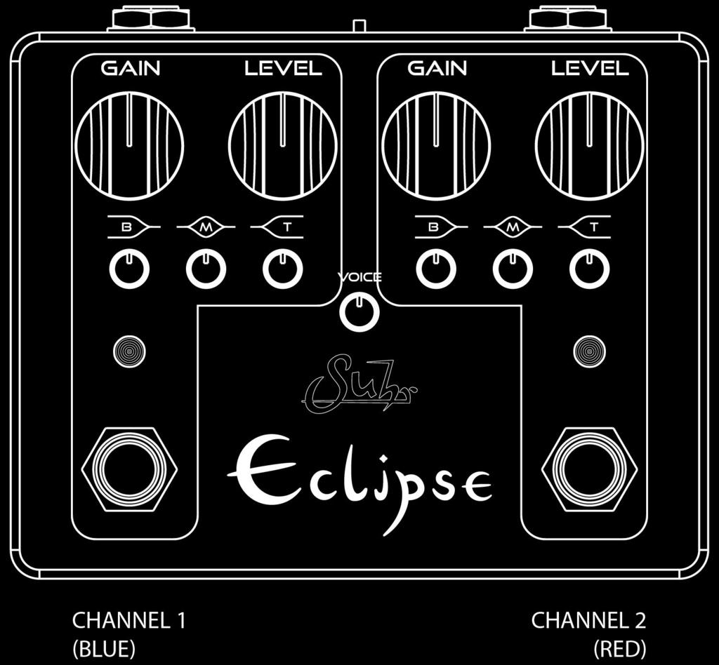 Channel Selection / Bypass Eclipse has two channels (blue and red) with independent settings that are selected by the switch below the desired channel.