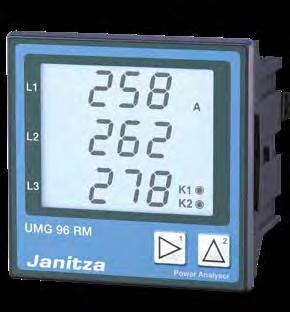 Chapter 02 UMG 96RM-E UMG 96 RM-E Power analyser with Ethernet and RCM Memory 256 MB Alarm management Residual current measurement Homepage Ethernet-Modbus gateway BACnet (optional) Communication