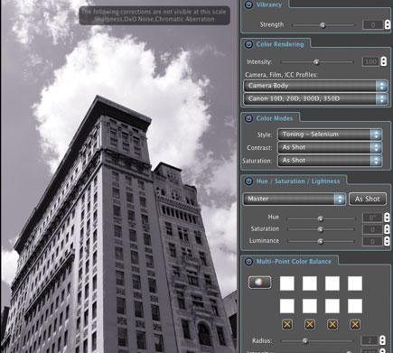 4 Color Rendering allows you to increase or decrease the intensity of color with a slider and via presets for different camera, film, and ICC profiles.